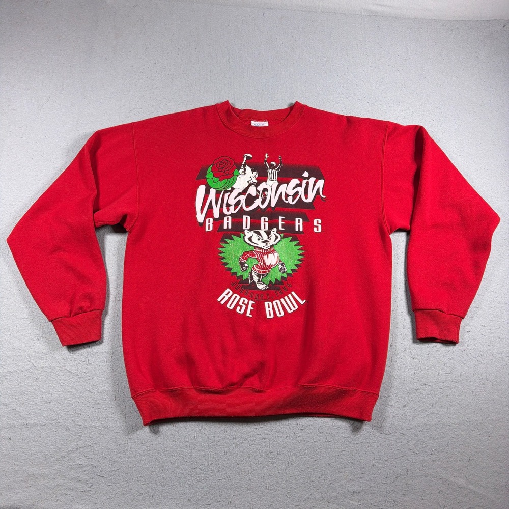 Vintage 1994 Wisconsin‎ Badgers Rose Bowl Sweatshirt Men Large Red Made In USA